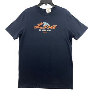 Lira Clothing T Shirt Mens Size Medium Blue Logo Spell Out Graphic Print NEW